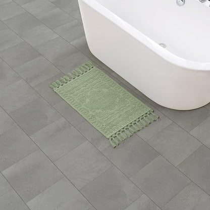 French Connection Nellore Bath Rugs, Woven and Beaded Bath Mats, Durable and Thick Bath Mats for Bathroom and Shower Rugs, 17" x 28", Sage Green