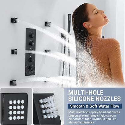 Luxury Thermostatic Rain & Waterfall Shower System with 22” Rain Shower Head & 6 Body Jets, Wall Mounted Shower Faucet Sets with Handheld Sprayer, 3/4” Inlet Thermostatic Valve