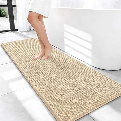 OLANLY Thick Chenille Bathroom Runner Rugs 47x20, Absorbent Bath Mat, Beige | Soft Bath Rugs, Rubber Backing, Machine Wash Dry, Bath Mats for Bathroom, Tub and Shower, Home Decor Accessories