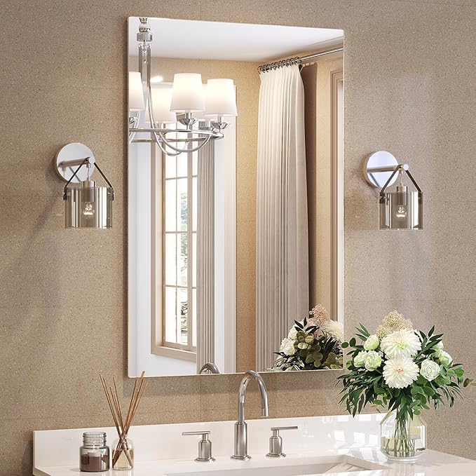 Brightify Frameless Mirror, 24x36 Inch Bathroom Mirrors for Over Sink, Large Tempered Glass Square Wall Mirror, Frameless Vanity Mirror for Gym, Yoga, Living Room, Bedroom, Entryway