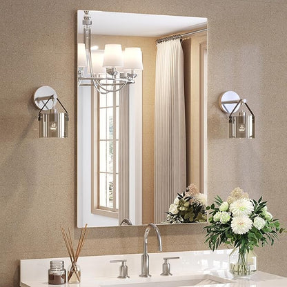 Brightify Frameless Mirror, 24x36 Inch Bathroom Mirrors for Over Sink, Large Tempered Glass Square Wall Mirror, Frameless Vanity Mirror for Gym, Yoga, Living Room, Bedroom, Entryway