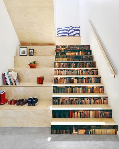 FLFK Stair Decals - Stair Stickers Decals Peel and Stick,Vintage Bookshelf Stair Risers Decals Self-Adhesive for Home Decor, 39.3" W x 7" H x 13Pcs