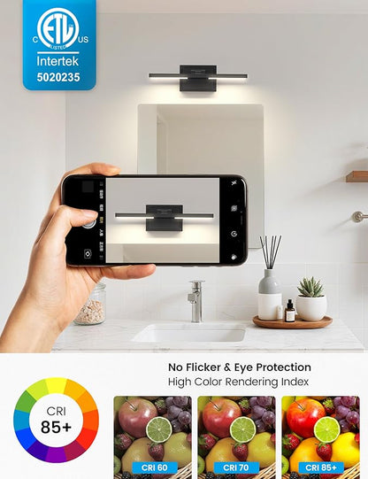 NIORSUN 15.7 Inch Modern Bathroom Light Fixture, 20W 5CCT Dimmable LED Black Bathroom Vanity Lights Over Mirror, Vanity Lights for Bathrooms Restroom Mirror- ETL Certified