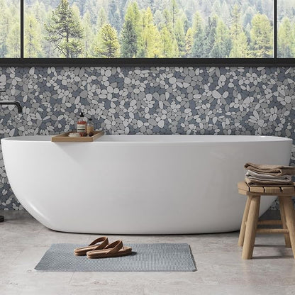 Grey Pebble Tile for Shower Floor, 12"x12" Backsplash Tiles, 5 SqFt | Slip-resistant Sliced Pebble Mosaic for Bathroom, Kitchen, Walls & Outdoor Areas, Mesh-Backed Easy to Install, Long Oval