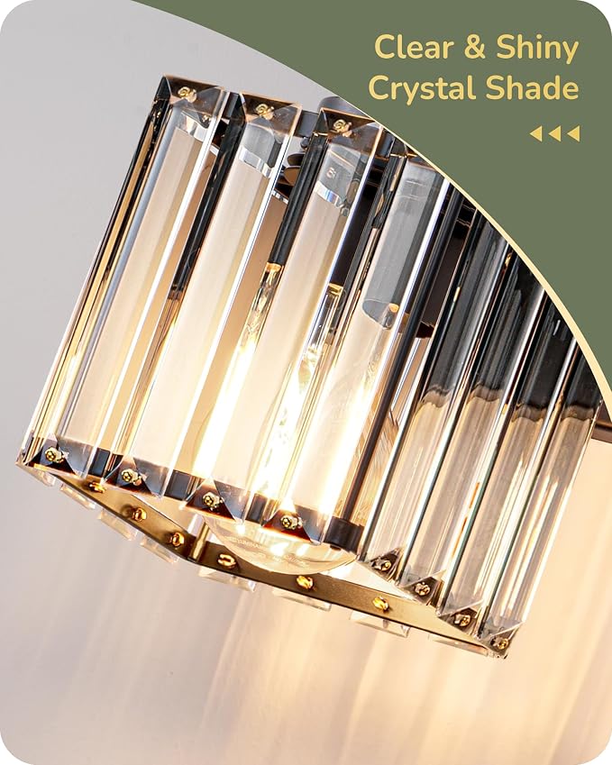 EDISHINE 2-Light Black Bathroom Vanity Light, Crystal Sconce Over Mirror | Up/Down Reversible, Black Frame, Modern for Bath, Powder Room, E26 Base