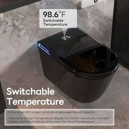 Black Smart Wall Hung Toilet Combo,Auto Flush, Auto Open/Close LId,Heated Seat,Warm Water/Dryer, Modern Elongated Bidet Toilet with In wall Carrier (No need to buy an additional Water Tank)