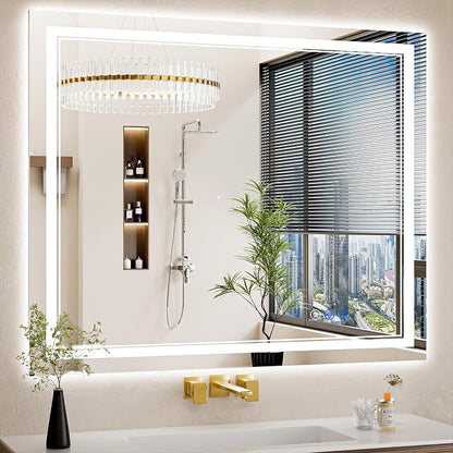 36"x44" LED Bathroom Mirror with Lights, Anti-Fog, Backlit + Front Lit, Dimmable, Led Vanity Mirror for Wall, Lighted Bathroom Mirror, 14 Colors, Shatter-Proof Tempered Glass