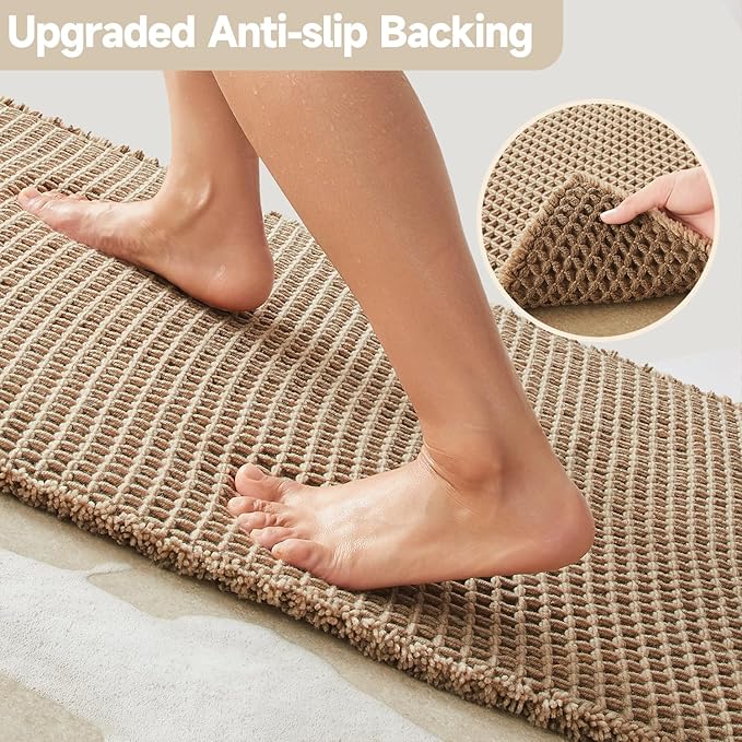 TYUU Waffle Bath Mat, Small Boho Bathroom Rugs Non Slip 24x16 Beige | Super Absorbent Quick Dry Bath Rug, Non-Slip Backing, Soft Waffle Washable Farmhouse Bathroom Mats, Tub, Shower & Home Decor