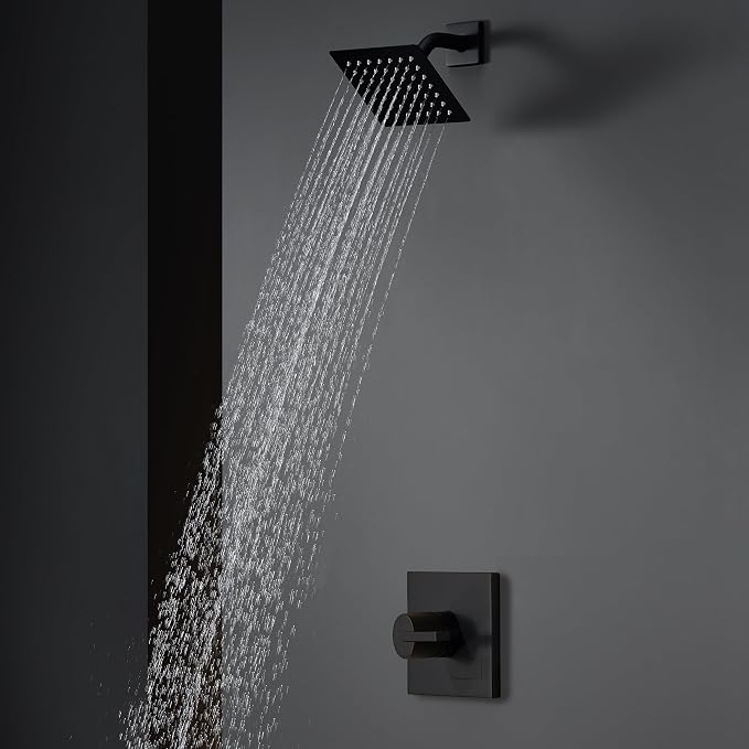 SOOOHOT Black Shower Head and Handle Set, Shower Faucet Set with 6-Inch Rain Shower Head, Single-Handle Shower Trim Kit（Valve Included)