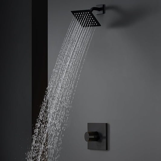 SOOOHOT Black Shower Head and Handle Set, Shower Faucet Set with 6-Inch Rain Shower Head, Single-Handle Shower Trim Kit（Valve Included)