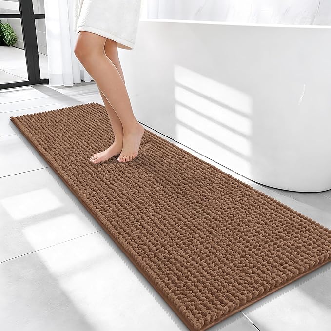 OLANLY Thick Chenille Bathroom Runner Rugs 47x17, Absorbent Bath Mat, Mocha | Soft Bath Rugs, Rubber Backing, Machine Wash Dry, Bath Mats for Bathroom, Tub and Shower, Home Decor Accessories