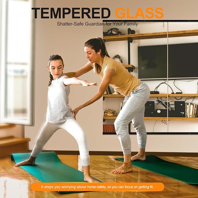 Home Gym Mirror, 48''x28''x2PCS Black Wall Mounted Large Frameless Tempered Glass Wall Mirror for Home Gym, Garage, Bedroom, Bathroom