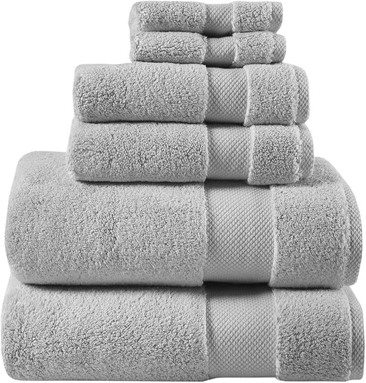 Madison Park Signature Splendor Luxury 100% Cotton Bathroom Towel Set - Soft, Plush 1000 GSM Heavyweight Hotel Quality, Zero Twist, Highly Absorbent, Quick Dry, Multi Sizes, Grey 6 Piece