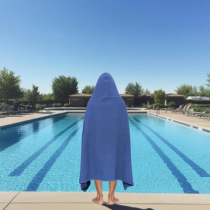 COTTON CRAFT Hooded Bath Towel for Adults – 100% Cotton Waffle Weave Towel | Oversized 35 x 70 inches Ringspun Terry Bath Sheet Wrap with a hood - Soft Super Absorbent Quick Dry – 450 GSM – Blue