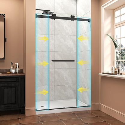 43"-48" W x 76" H Frameless Shower Door,Sliding Shower Door with 5/16"(8MM) SGCC Clear Tempered Glass,Reversible Installation,Nano Explosion-Proof Film,Waterproof Strip,for Bathroom,Matte Black