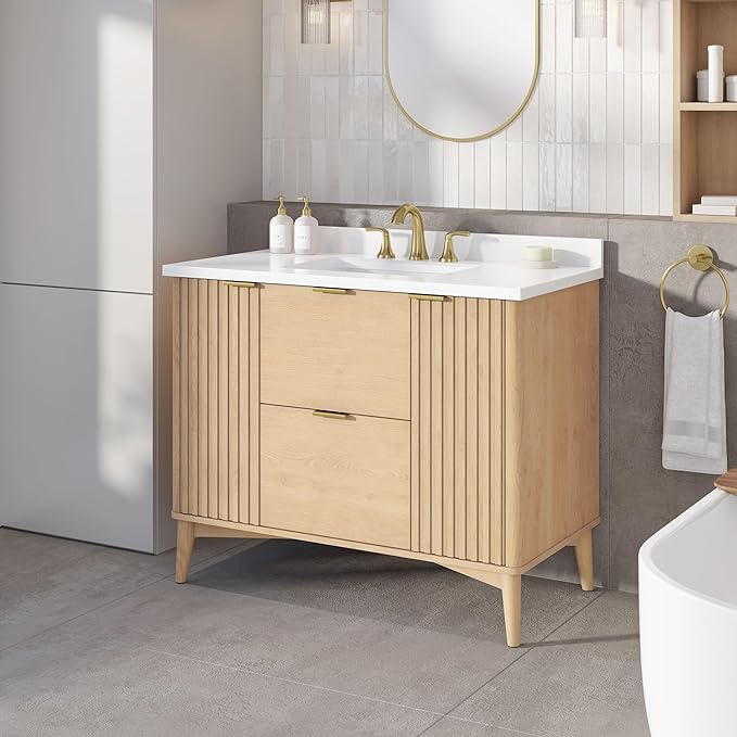 OVE Decors Indy 42 in. Undermount Single Sink Bathroom Vanity with White Engineered Marble Top, Rustic Ash