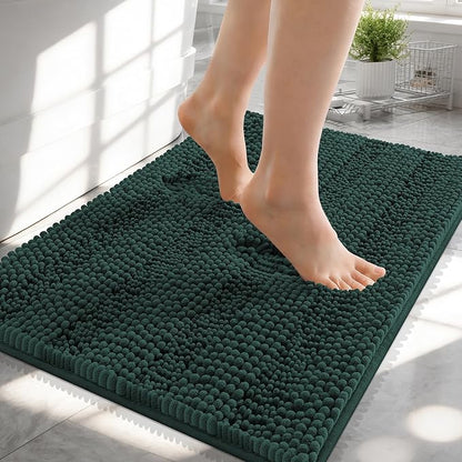 OLANLY Thick Small Bathroom Rugs 24x16, Chenille Bath Rugs, Blackish Green | Rubber Backing, Machine Wash, Extra Absorbent Striped Bath Mats for Bathroom Floor, Tub and Shower, Home Decor Accessories