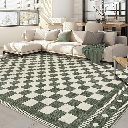 Garvee Washable Rugs 8x10 Checkered Sage Green Living Room Rug Non Slip | Farmhouse Geometric Large Area Rug Low Pile Stain Resistant Carpet for Classroom Bedroom Nursery Dining Room 8'x10'