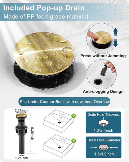 Gold Bathroom Faucet Waterfall, Brass Bathroom Faucets Single Hole or 3 Hole 4 Inch, Single Handle Bathroom Sink Faucet with Deck Plate & Drain