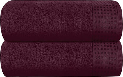 GLAMBURG 100% Cotton Oversized 2 Pack Bath Sheets 35x70, Ultra Soft Highly Absorbant Compact Quickdry & Lightweight Large Bath Sheet Set, Ideal for Gym Travel Camp Pool - Burgundy