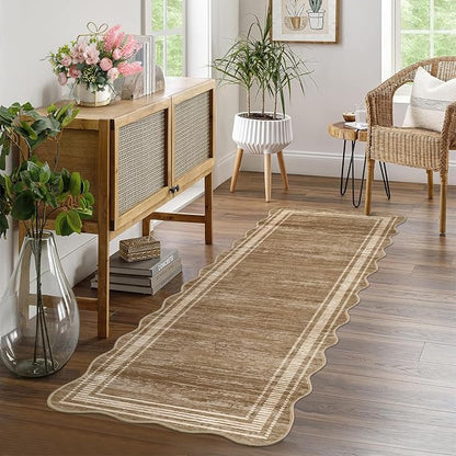 Garvee Entryway Runner Rug 2x6 Washable Bathroom Rugs Scalloped Kitchen Rug | Modern Runner Rug for Entryway Bedroom, Non Slip Low Pile Solid Rugs for Entryway Nursery
