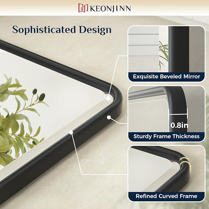 Keonjinn 20x30 Inch Black Povit Mirror for Bathroom, Tilt Mirror, Beveled | Tenmpered Glass, Rectangle, Adjustable Bathroom Mirrors for Over Sink, Farmhouse, Metal Framed, Horizontal/Vertical