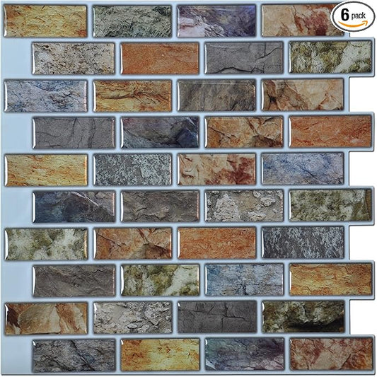 Art3d Peel and Stick Bathroom/Kitchen Backsplash Tiles, 6 Tiles
