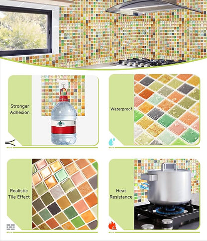 3D Mosaic Tile Sticker Removable Wallpaper Tile, 3D Self Adhesive Wall Tiles Bathroom Wall Tiles for Kitchen Backsplash Sunny Yellow,PVC Square Decorative Vinyl Decals,4 Sheets