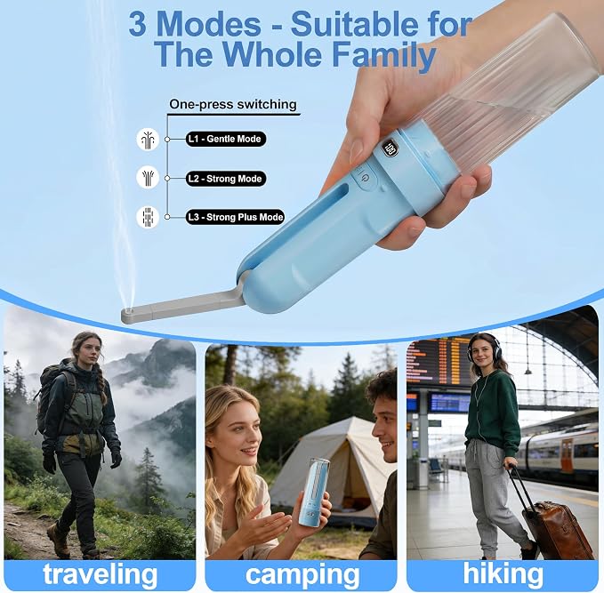 Electric Portable Bidet Toilet Aids Wiper Tool Set, SkyBlue | 2-in-1 travel hygiene kit 15.7" extended length wiping tools 1600mAh Long-lasting Battery USB-C Rechargable IPX7 Waterproof