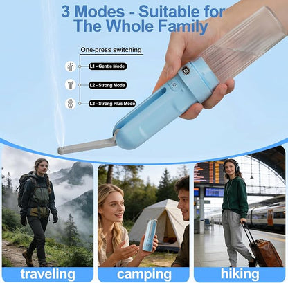 Electric Portable Bidet Toilet Aids Wiper Tool Set, SkyBlue | 2-in-1 travel hygiene kit 15.7" extended length wiping tools 1600mAh Long-lasting Battery USB-C Rechargable IPX7 Waterproof