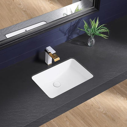 Undermount Bathroom Sink 21x15 Inch Small Bathroom Sink White Porcelain Ceramic Bathroom Under Counter Lavatory Vanity Sink Basin Rectangular Undermount Sinks with Overflow