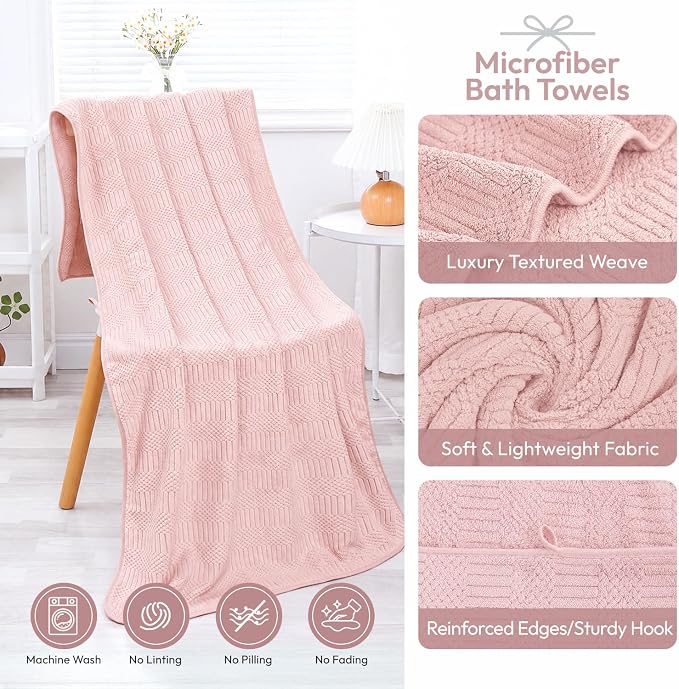 JML Microfiber Bath Towels, 2 Pack, 27x55 in, Cream | Soft, Super Absorbent, Quick Dry, Lint-Free, Lightweight Bathroom Towel with Hanging Loop for Daily Use
