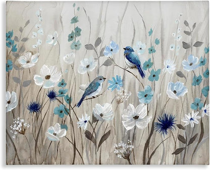 Birds Floral Meadow Blossoms, 36 x 48 Inch Canvas Wall Art | Stupell Industries · By Nan · Ready to hang · Nature inspired decor · Made in USA