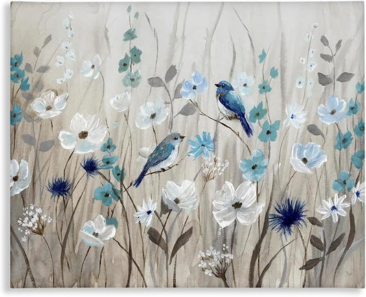 Birds Floral Meadow Blossoms, 36 x 48 Inch Canvas Wall Art | Stupell Industries · By Nan · Ready to hang · Nature inspired decor · Made in USA