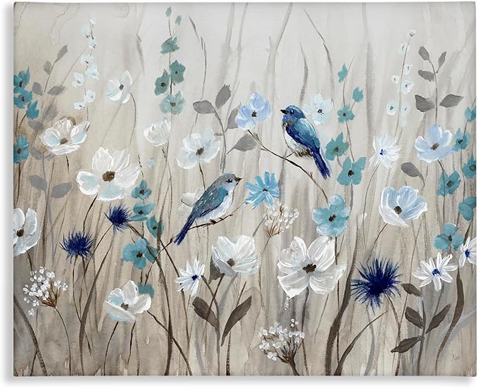 Birds Floral Meadow Blossoms, 16 x 20 Inch Canvas Wall Art | Stupell Industries · By Nan · Ready to hang · Nature inspired decor · Made in USA