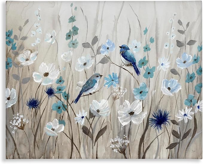 Stupell Industries Birds Floral Meadow Blue White Blossoms, Design by Nan,Beige | Stupell Industries · By Nan · Ready to hang · Nature inspired decor · Made in USA