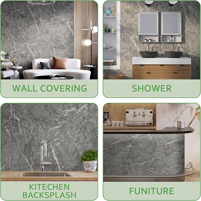 Marble Peel and Stick Waterproof Wall Paneling, 118" x 47" Bardiglio Grey Matte Finish Self-Adhesive Backsplash Tile Vinyl Wall Panel for Kitchen Bathroom Wall Decor, Covers 38.75 Sq. Ft.