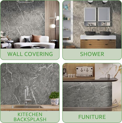 Marble Peel and Stick Waterproof Wall Paneling, 118" x 47" Bardiglio Grey Matte Finish Self-Adhesive Backsplash Tile Vinyl Wall Panel for Kitchen Bathroom Wall Decor, Covers 38.75 Sq. Ft.