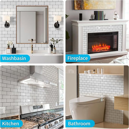Art3d Subway Peel and Stick Backsplash, 10-Sheet, White with Black Grout