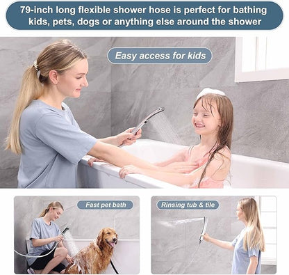 BRIGHT SHOWERS Dual Shower Head System with Handheld and Rainfall Shower, Shower Faucet Set with Valve and Trim Kit, Includes 79-Inch Stainless Steel Hose, Chrome
