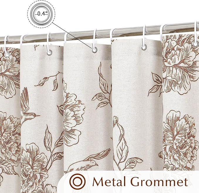 MitoVilla Brown Cotton Boho Hummingbird Shower Curtains, 72 x 72 | Brown Cottagecore Spring Shower Curtain for Bathroom, Modern Farmhouse French Country Bathroom Décor, 72x 72