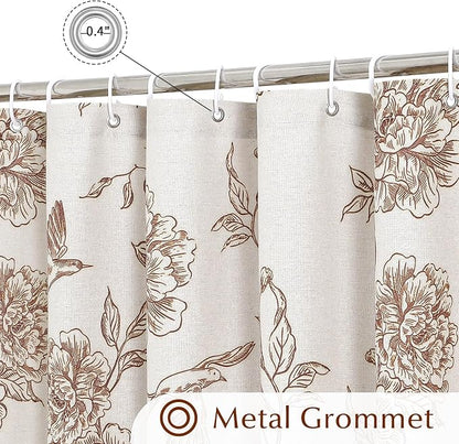 MitoVilla Brown Cotton Boho Hummingbird Shower Curtains, 72 x 72 | Brown Cottagecore Spring Shower Curtain for Bathroom, Modern Farmhouse French Country Bathroom Décor, 72x 72