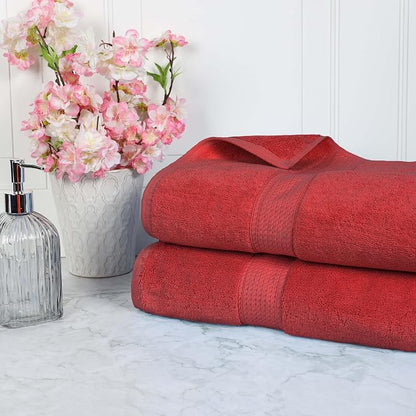 SUPERIOR Egyptian Cotton Pile Heavyweight Bath Sheet, 2 Piece Set, Red | Highly Absorbent, Ultra Soft Luxury 800 GSM Towel Set for Bathroom, Shower, Hotel Essentials Oversize Plush Madeline Towels