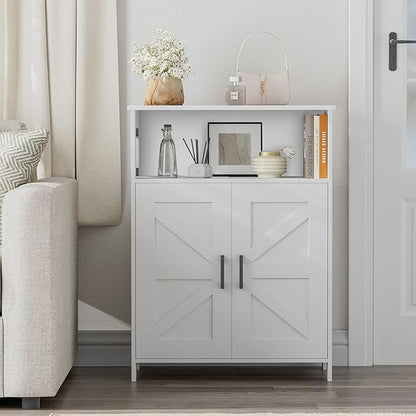 Homhedy Farmhouse Bathroom Storage Cabinet with 2 Doors, Toilet Paper Cabinet with Adjustable Shelves, Small Bathroom Cabinet for Kitchen/Laundry/Living Room, 11.8 x 23.6 x 31.5 Inches, White