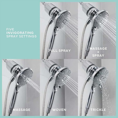 SEVENTY 5-Setting Magnetic Handheld Shower Head with Shower Filter and 59 Inch Hose in Chrome – Helps Reduce Chlorine and Impurities for Healthier Hair, Skin and Scalp, Easy to Install (12158)