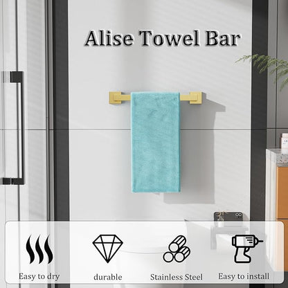 Alise Gold Towel Bar Towel Racks for Bathroom Wall Mount 16 Inch | SUS304 Stainless Steel Bathroom Towel Holder, Full Square Towel Rod Towel Hanger for Bathroom Lavatory Kitchen