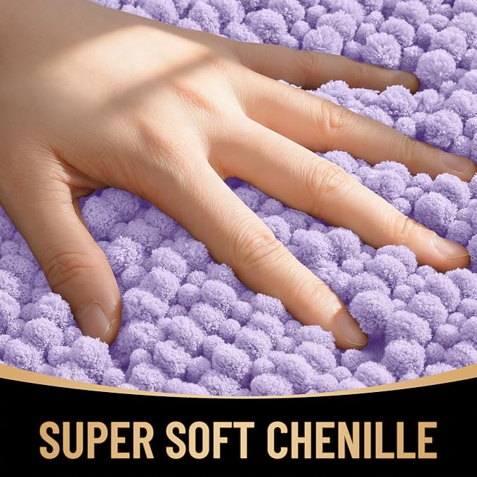 OLANLY Thick Chenille Absorbent Bathroom Rugs Mat 36x24, Lavender | Soft Bath Rugs, Rubber Backing, Machine Wash Dry, Bath Mats for Bathroom, Tub and Shower, Home Decor Accessories