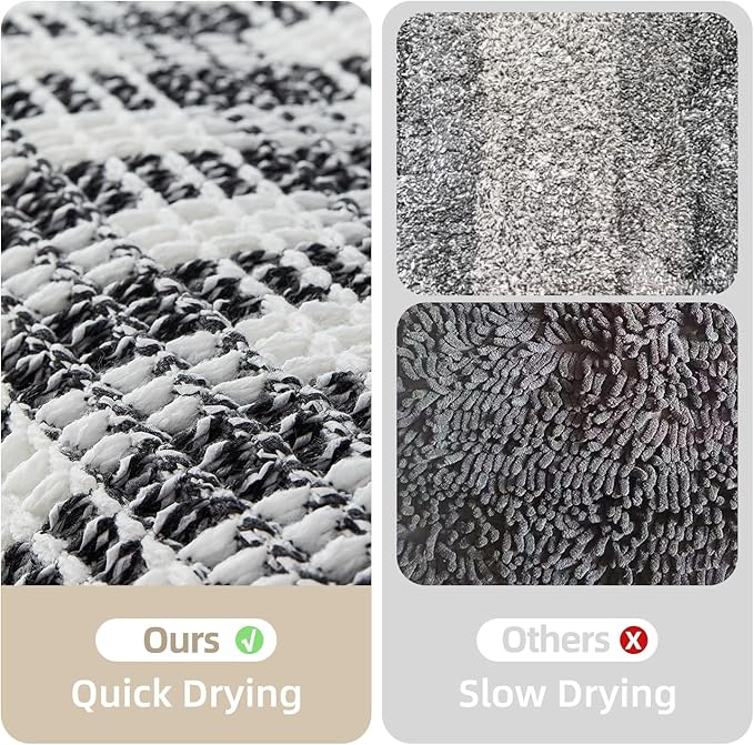 TYUU Waffle Runner Rug Bathroom, Long Boho Bath Mat, 72x24 Black & White | Super Absorbent Quick Dry Bath Rug, Non-Slip Backing, Soft Waffle Washable Farmhouse Bathroom Mats, Tub, Shower & Home Decor