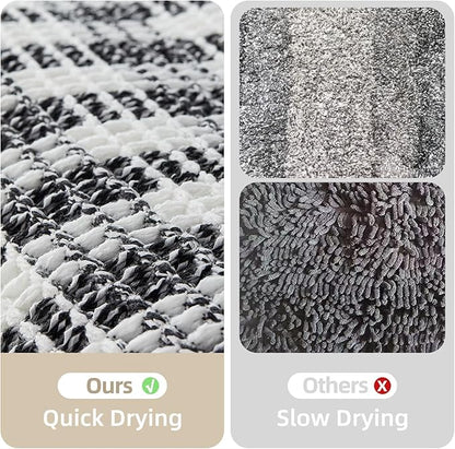 TYUU Waffle Runner Rug Bathroom, Long Boho Bath Mat, 72x24 Black & White | Super Absorbent Quick Dry Bath Rug, Non-Slip Backing, Soft Waffle Washable Farmhouse Bathroom Mats, Tub, Shower & Home Decor