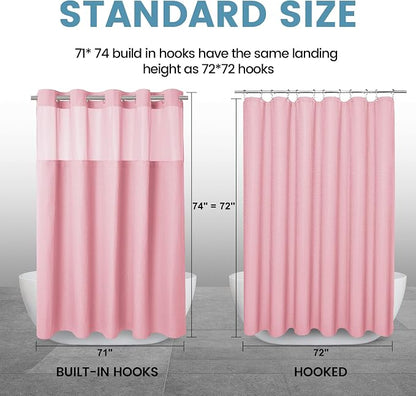 EUTXL 256GSM Heavyweight Shower Curtain with Liner - Waffle Textured Heavy Duty Shower Curtains for Bathroom,71W x 74H,Pink